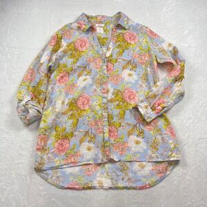 Joie 100%‎ Linen Floral Button Down Shirt High Low Hem Top Womens Garden Party